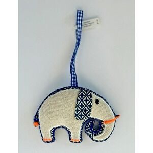 NWT Crate & Barrel Calico Blue/White Elephant w/ Neon Accents Christmas Ornament